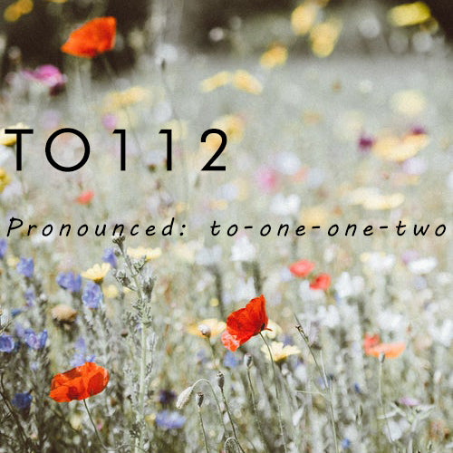 TO112 pronounced to one one two field of wild flowers in background