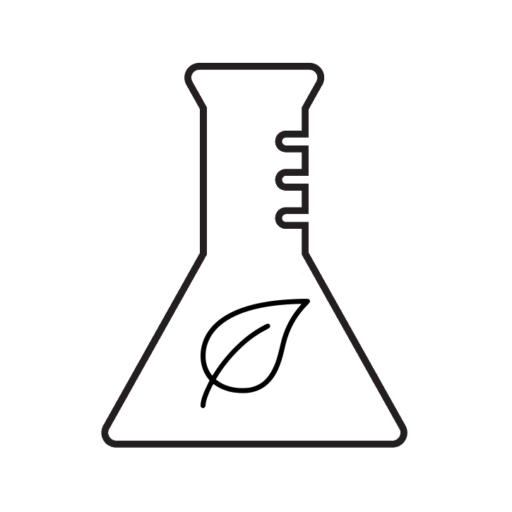 black line drawing of a leaf in a beaker on a white background to depict TO112 toxin free formulas